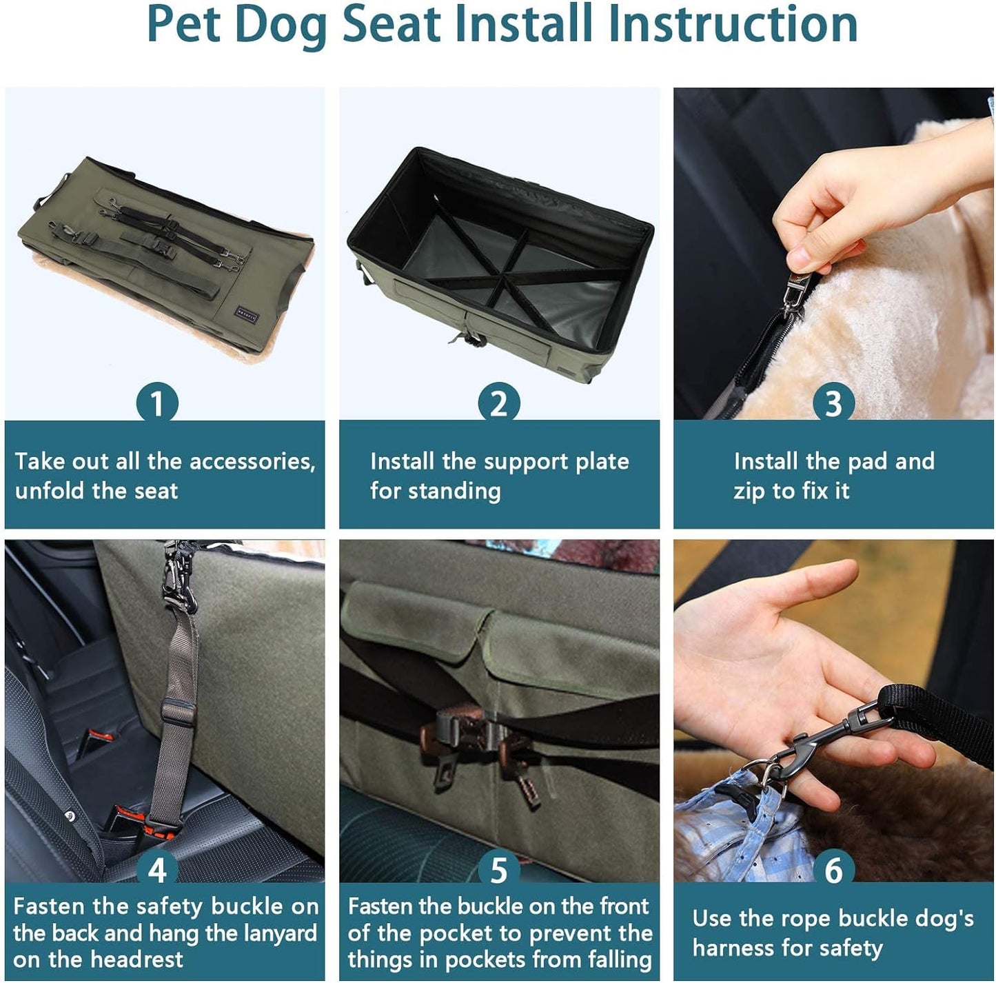 Premium Dog Booster Seat for 2 Small Dogs or 1 Medium Dog up to 45 lbs - Spacious Car Seat with 2 Large Pockets for Cars, Trucks, and SUVs (Large, Dark Brown)