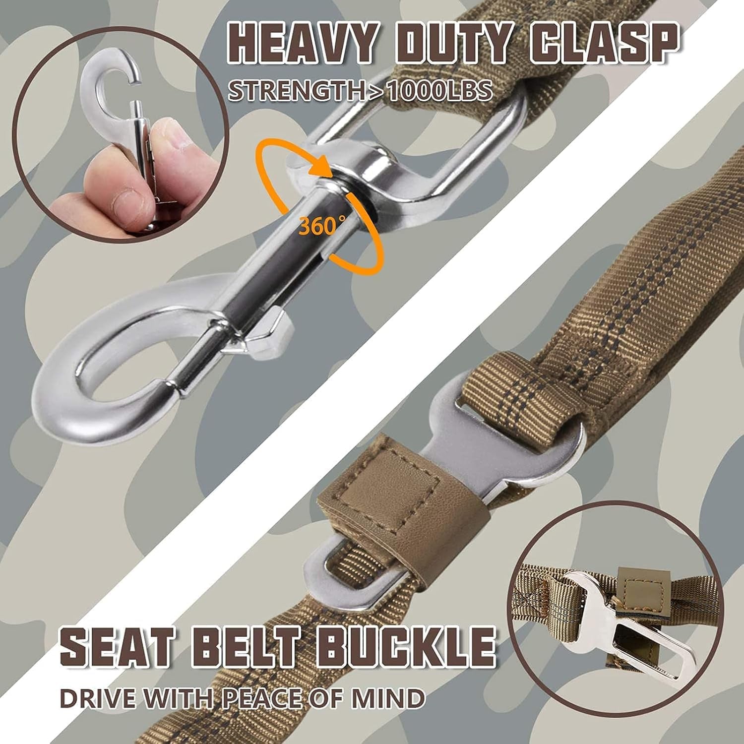 Heavy-Duty Bungee Dog Leash for Medium to Large Breeds, Shock Absorbing No-Pull Design with Car Seat Belt, Dual Padded Handles, Available in 4.5FT and 6FT Lengths