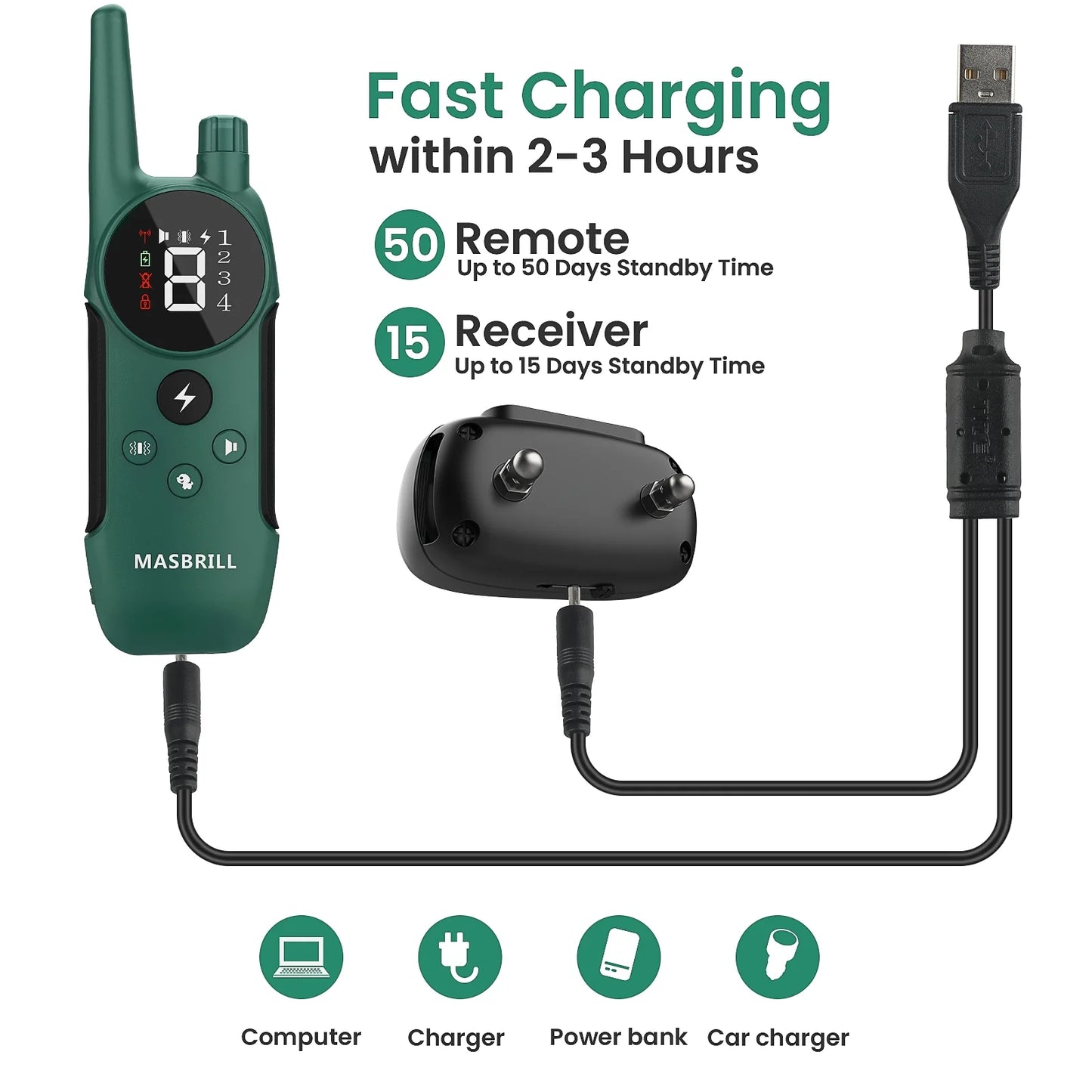 Dog Shock Collar 2 Remotes, Waterproof Rechargeable Electric Dog Training Collar with Remote, 2000Ft 3 Modes Beep Vibration Safe Shock,Green