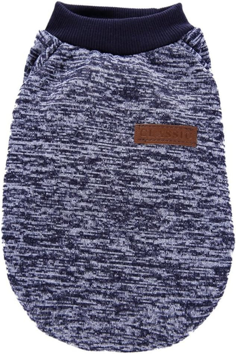 Classic Knitwear Sweater for Small Dogs - Warm Winter Coat in Navy Blue (Size S)