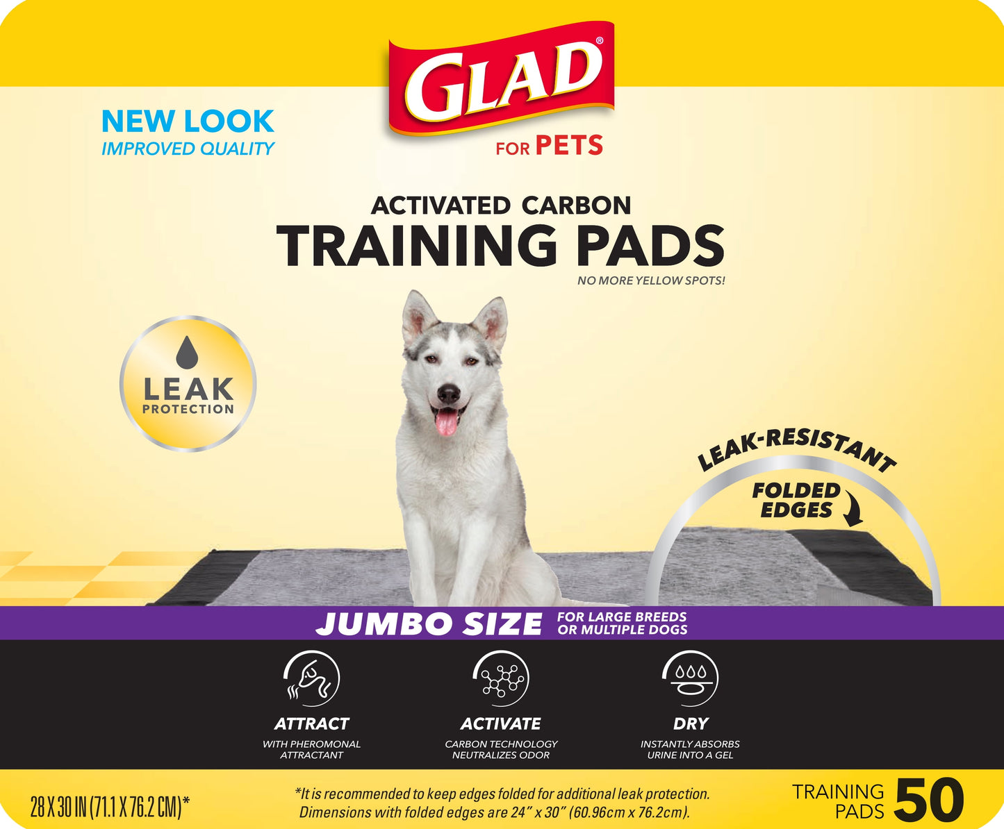 Jumbo Leak Resistant Activated Carbon Training Pads for Large Breed Dogs, 28In X 30In, 50 Count