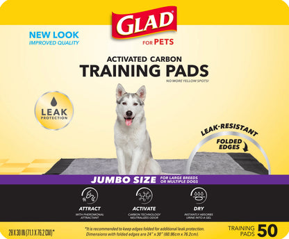 Jumbo Leak Resistant Activated Carbon Training Pads for Large Breed Dogs, 28In X 30In, 50 Count