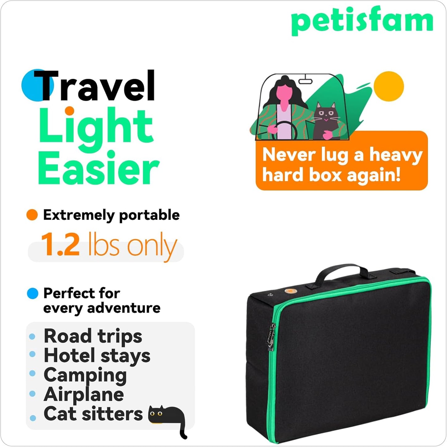 Portable Travel Litter Box for Cats with Lid to Contain Litter and Odor. Easy to Carry, Clean and Store. Easy for Car Travel, Hotle Stays, Flying with Cats