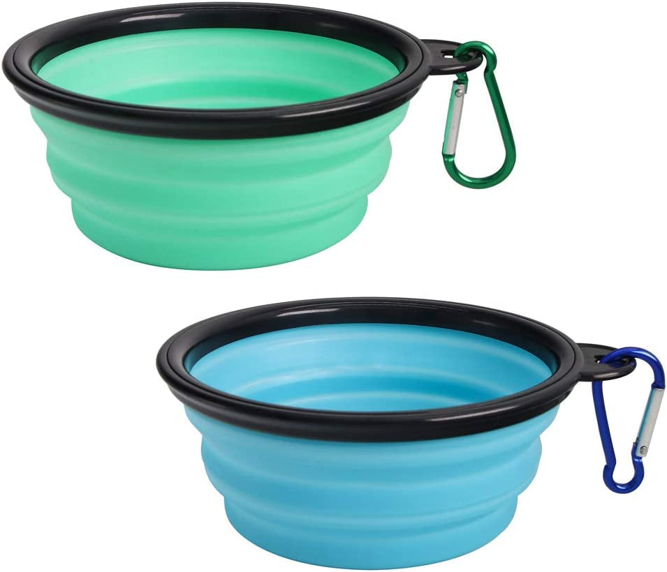 Travel-Friendly Collapsible Pet Bowls - 2 Pack Silicone Feeders for Dogs & Cats, Perfect for Food & Water on the Go (Light Blue & Light Green)