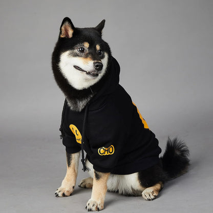 Smiley Dog Hoodie Stylish Dog Clothes Smiley Face Sweater Cotton Sweatshirt Fashion Outfit for Dogs Cats Puppy Small Medium Large (2XL, Black)