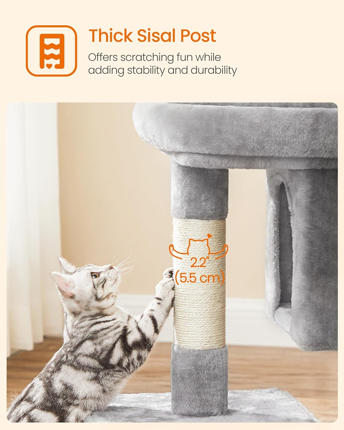Deluxe 33.1-Inch Cat Tree Tower for Large Cats - Plush Condo with Spacious Perch, Dual Caves & Scratching Post in Light Gray