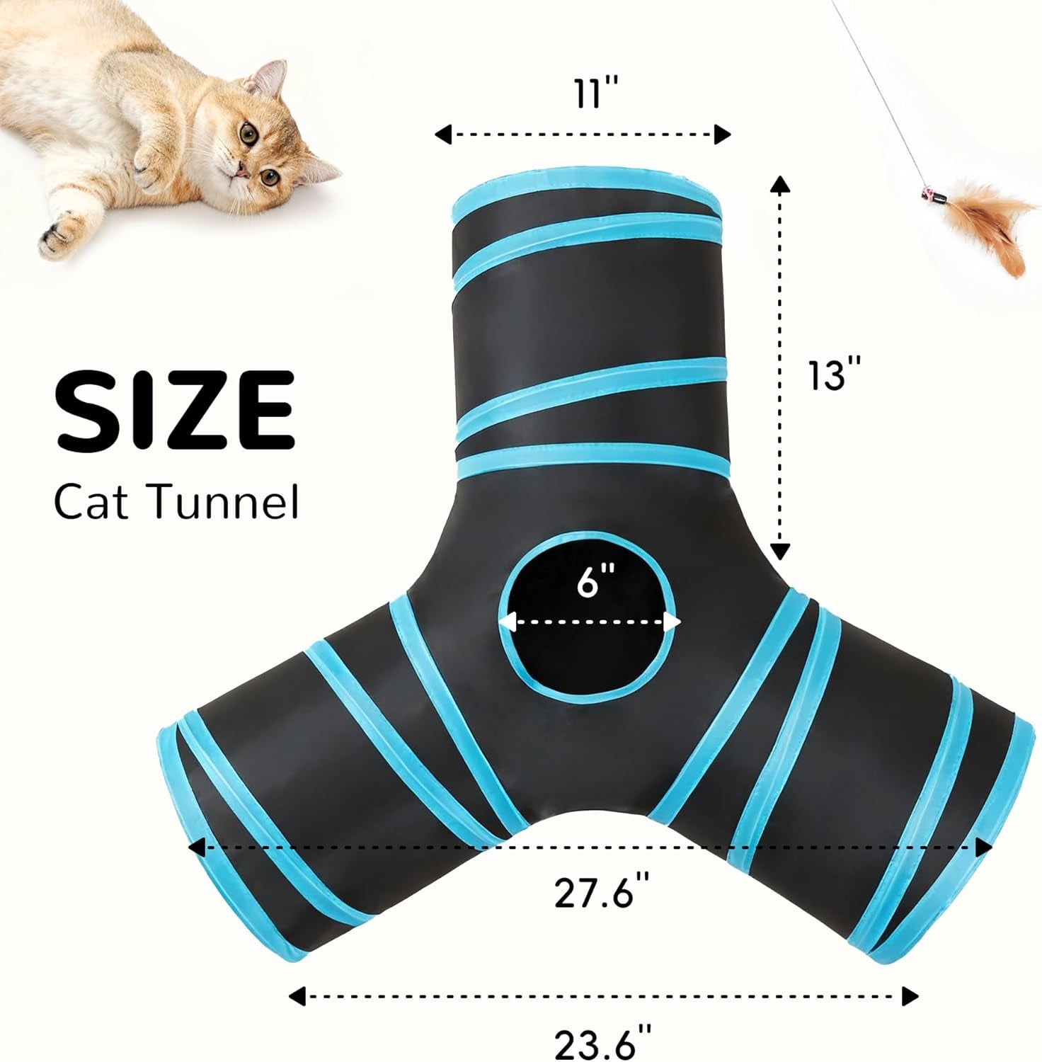 Pet Cat Tunnel Tube Cat Toys 3 Way Collapsible, Tunnels for Indoor Cats，Kitty Bored Peek Hole Toy Ball Cat, Puppy, Kitty, Kitten, Rabbit
