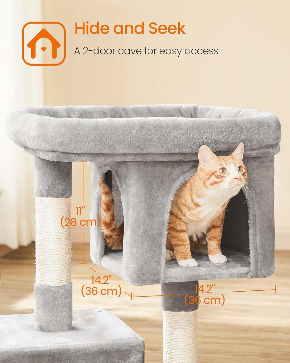 Deluxe 33.1-Inch Cat Tree Tower for Large Cats - Plush Condo with Spacious Perch, Dual Caves & Scratching Post in Light Gray