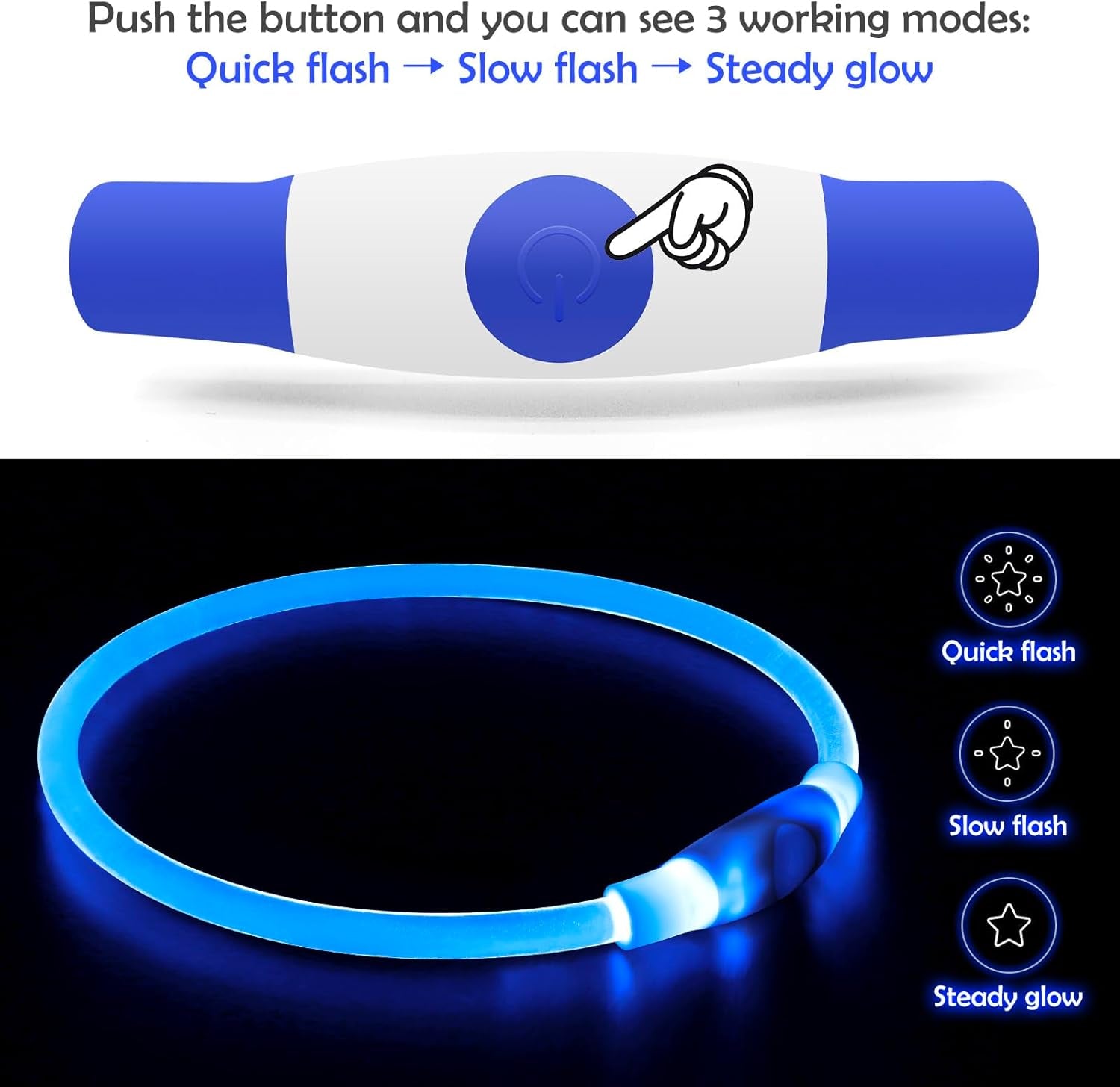 USB Rechargeable LED Dog Collar - Illuminated Safety Necklace for Small, Medium, and Large Dogs (Blue)