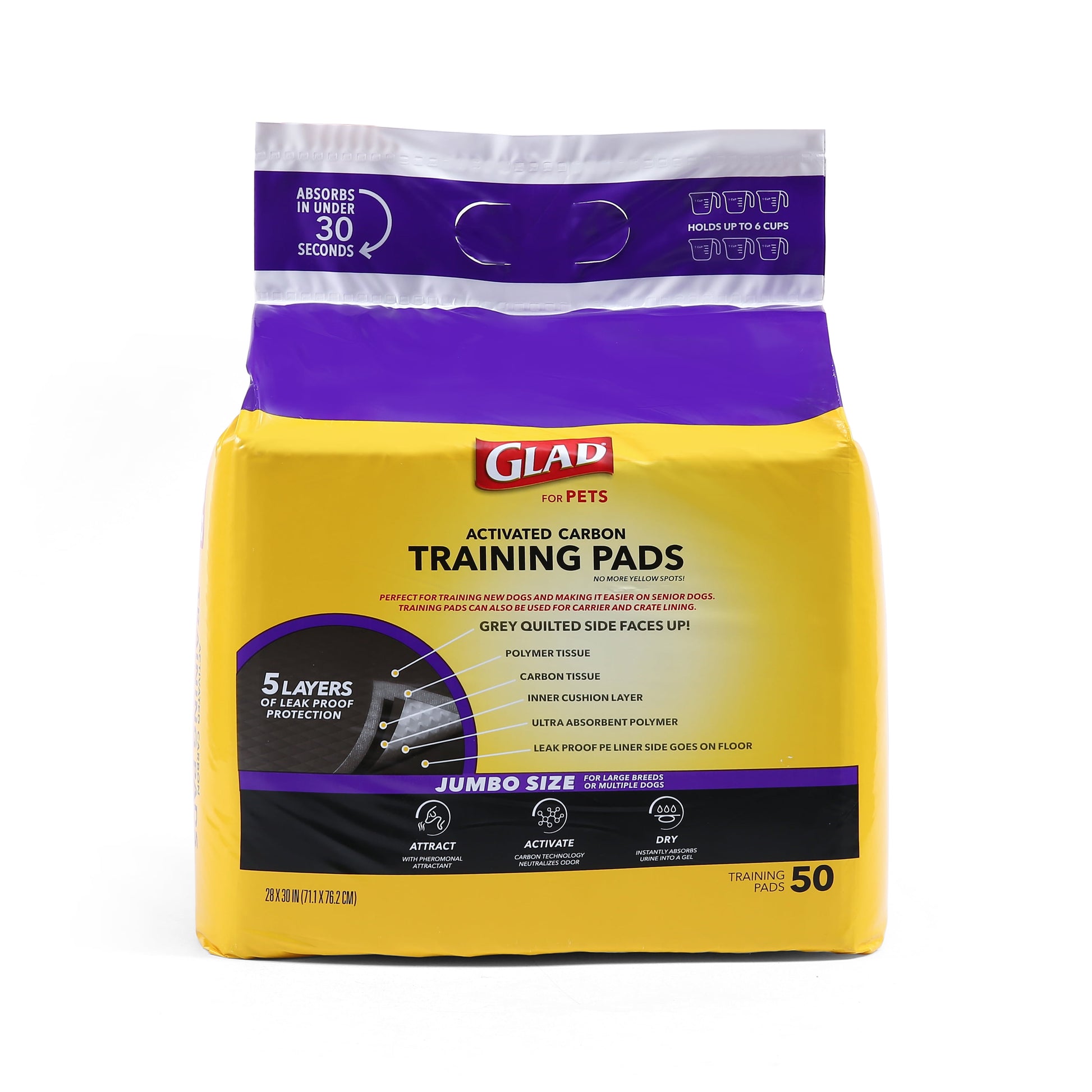 Jumbo Leak Resistant Activated Carbon Training Pads for Large Breed Dogs, 28In X 30In, 50 Count