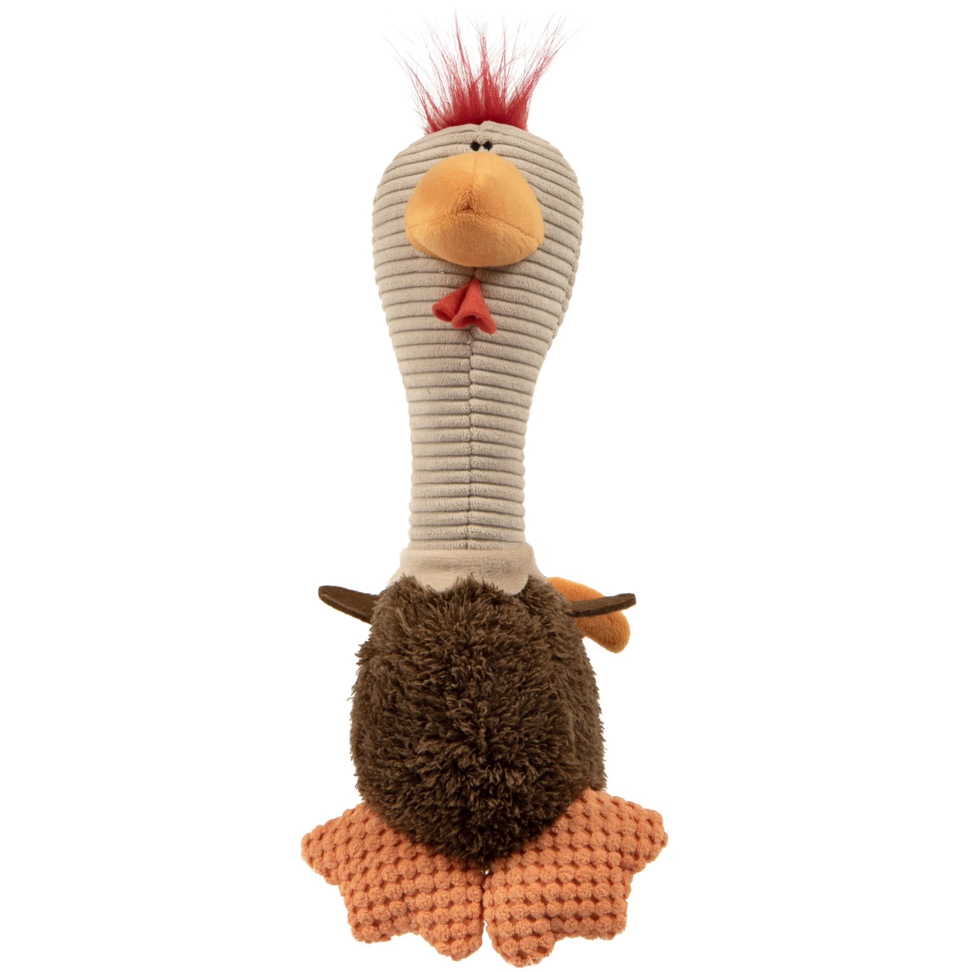 Tough 'N Fun Long Neck Rowdy Rooster Squeaky Chew Guard Dog Toy, Brown Large