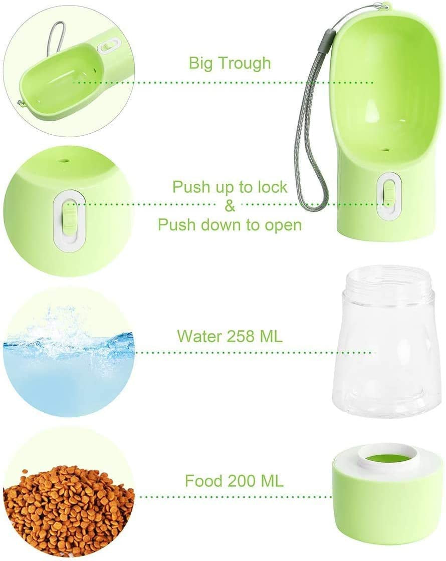 Ultimate Portable Dog Water Bottle with Leak-Proof Dispenser and Integrated Food Container - Perfect for Outdoor Adventures with Your Furry Friend - Green