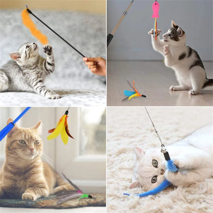 Ultimate Cat Feather Toy Set: 13PCS Teaser Refills with Bells & 2PCS Retractable Wands for Endless Fun!