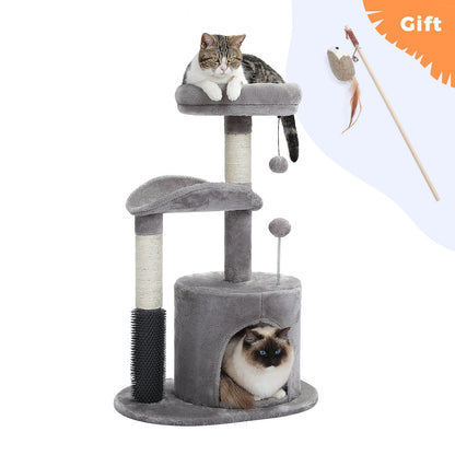 Deluxe 32.7" Gray Cat Tree - Cozy Condo & Scratching Posts with Self-Grooming Toy for Kittens
