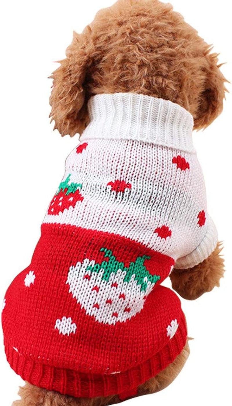 Pet Dog Sweaters Classic Knitwear Turtleneck Winter Warm Puppy Clothing Cute Strawberry and Heart Doggie Sweater (Red1, Xx-Small)