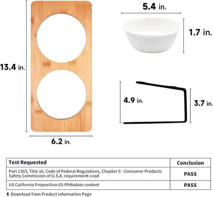 Elevated Tilted Ceramic Cat Bowls with Bamboo Stand - Perfect Feeder Set for Cats and Small Dogs