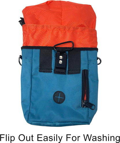 Dog Training Pouch with Training Clicker and Water Bowl - 5 Ways to Wear - Carry Toys, Treats for Positive Reinforcement - Built-In Poop Bag Dispenser (Teal)