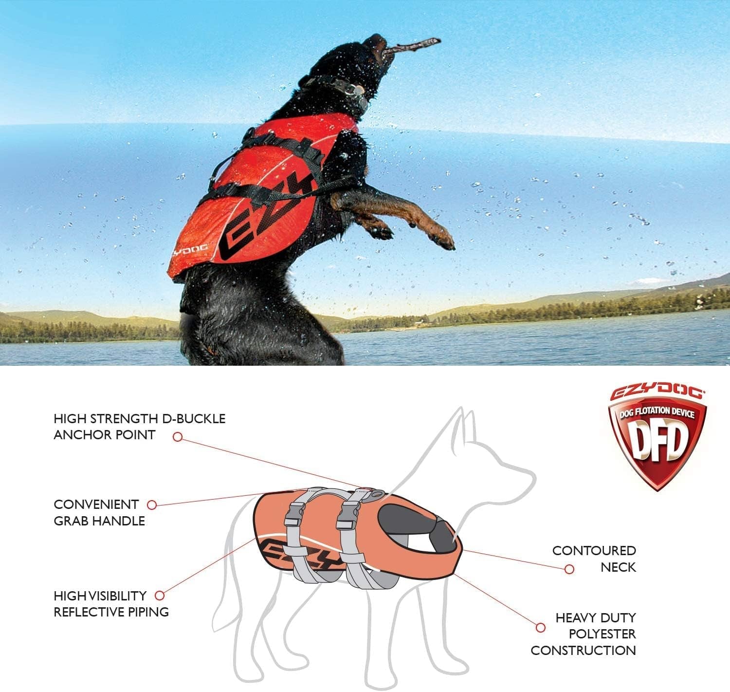 DFD Dog Life Jacket - Adjustable & Reflective Safety Vest for Swimming - Enhanced Flotation with Durable Grab Handle - Medium Size, Bright Yellow