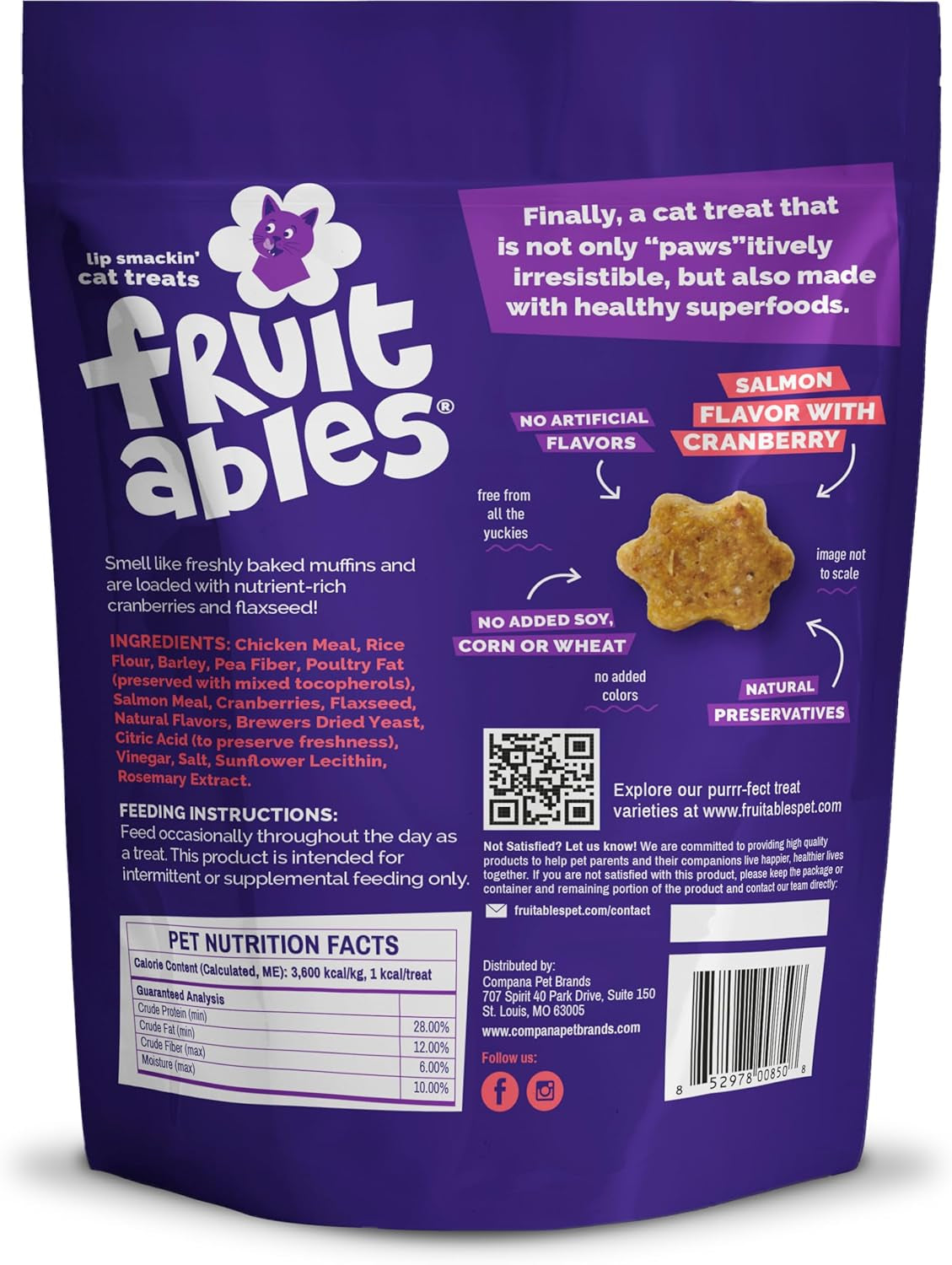 Deliciously Healthy Cat Treats - Low Calorie, Protein-Packed Crunchy Biscuits with Real Salmon & Cranberry - 2.5 Oz, Grain-Free Formula!