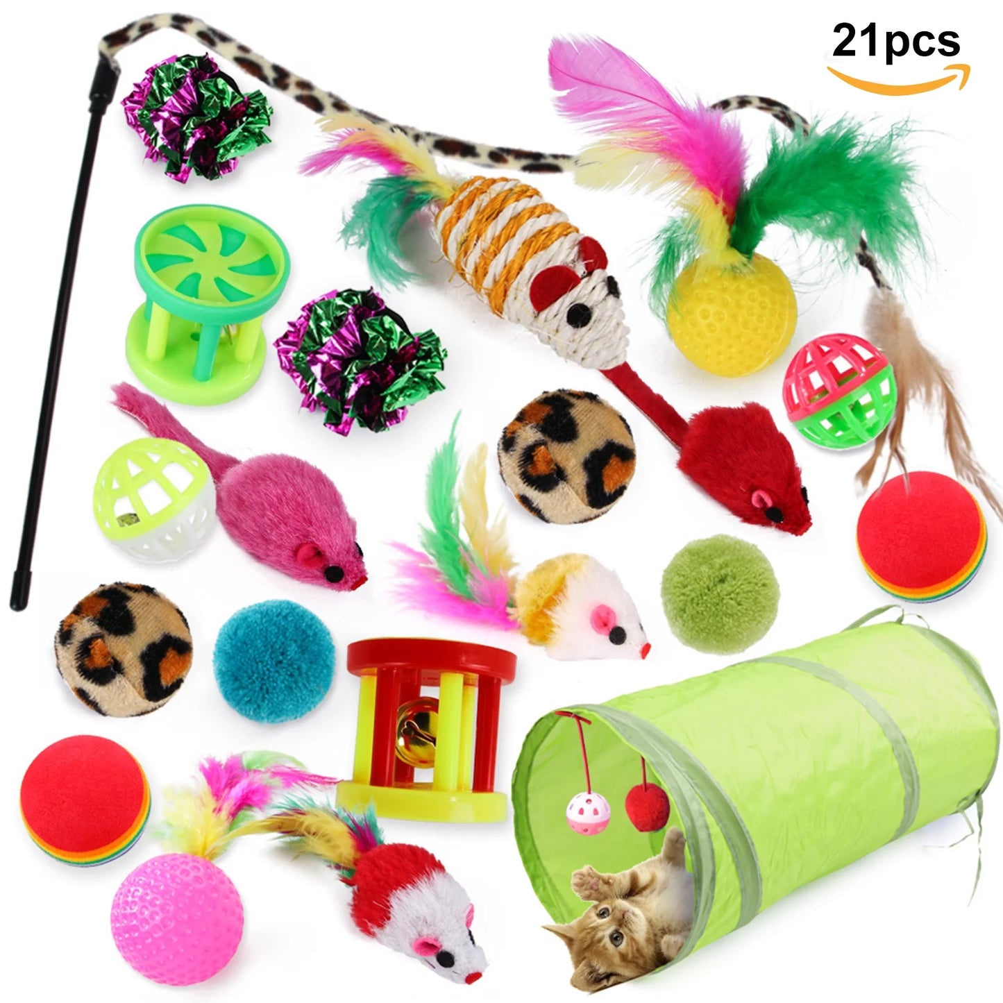 Ultimate 21-Piece Cat Toy Set - Interactive Tunnel, Fluffy Mice, and Crinkle Balls for Endless Fun!