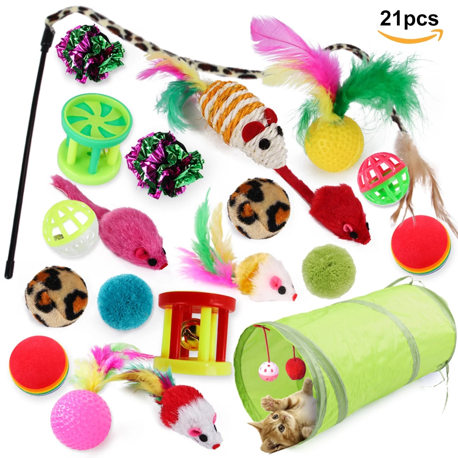 Ultimate 21-Piece Cat Toy Set - Interactive Tunnel, Fluffy Mice, and Crinkle Balls for Endless Fun!