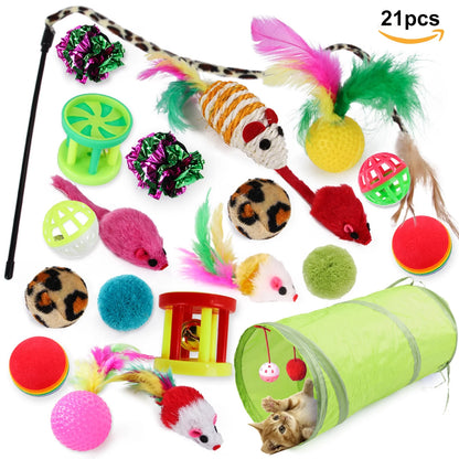Ultimate 21-Piece Cat Toy Set - Interactive Tunnel, Fluffy Mice, and Crinkle Balls for Endless Fun!