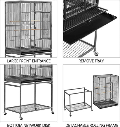 Spacious 54-Inch Wrought Iron Bird Cage for Small Parrots, Parakeets, and Finches - Perfect Home for Your Feathered Friends!