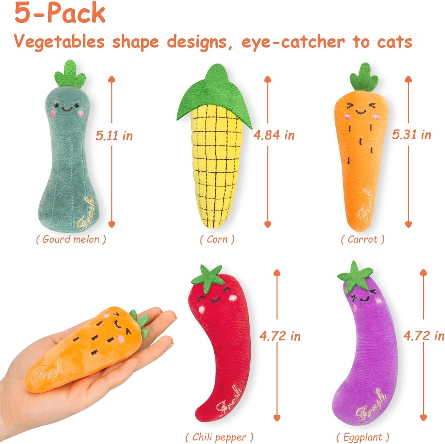 Interactive Plush Catnip Toys for Kittens - 5 Pack Fun Vegetable Shapes for Dental Care and Playtime