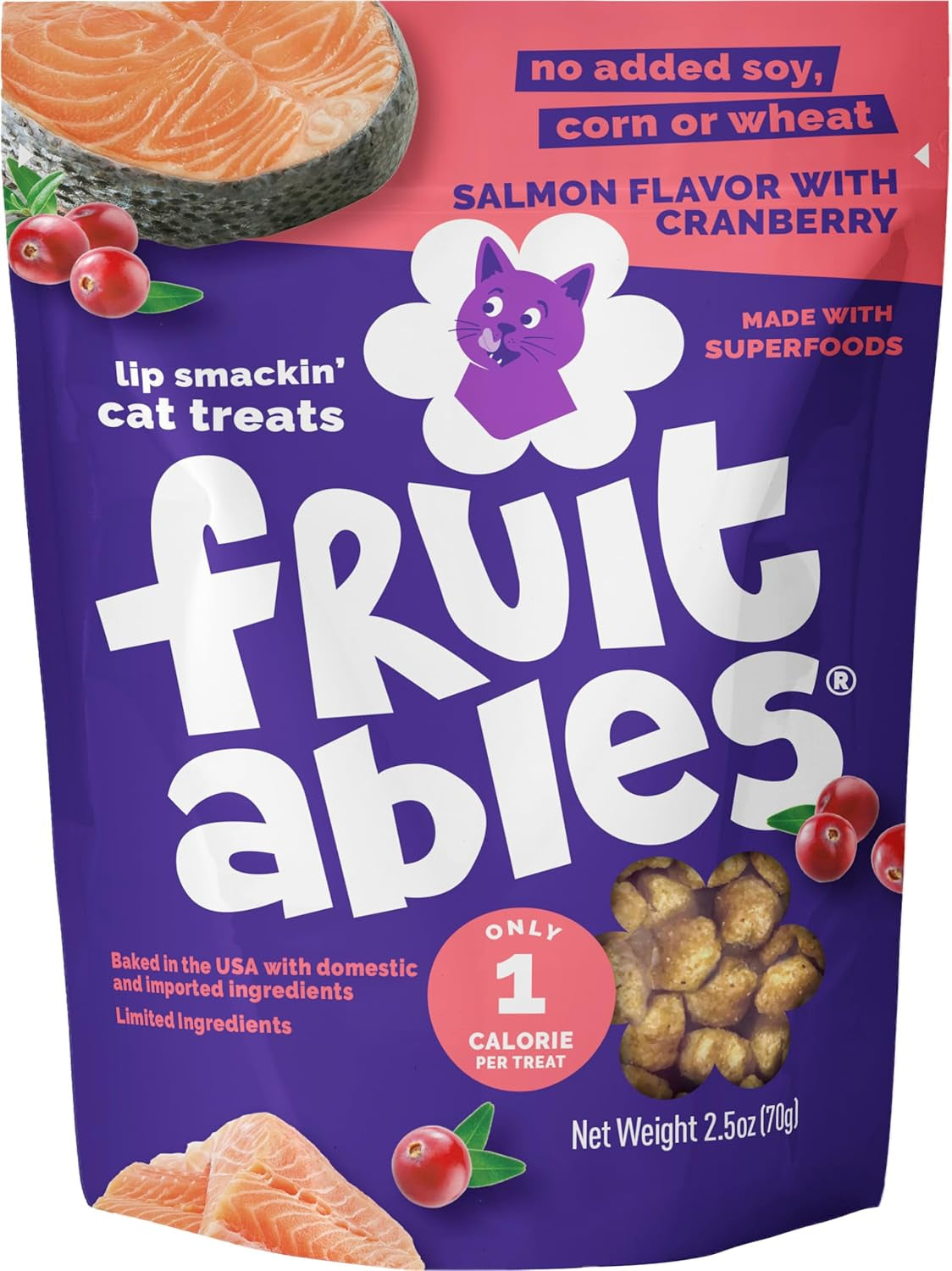Deliciously Healthy Cat Treats - Low Calorie, Protein-Packed Crunchy Biscuits with Real Salmon & Cranberry - 2.5 Oz, Grain-Free Formula!