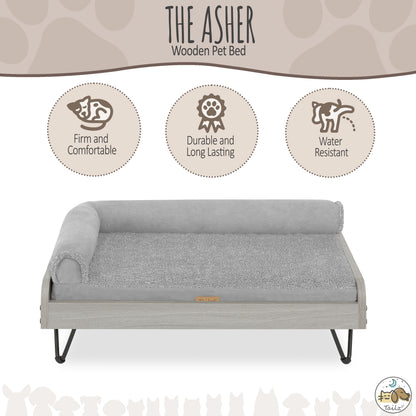 Asher Small Wooden Elevated Pet Bed with Mattress, Greenguard Gold Certified