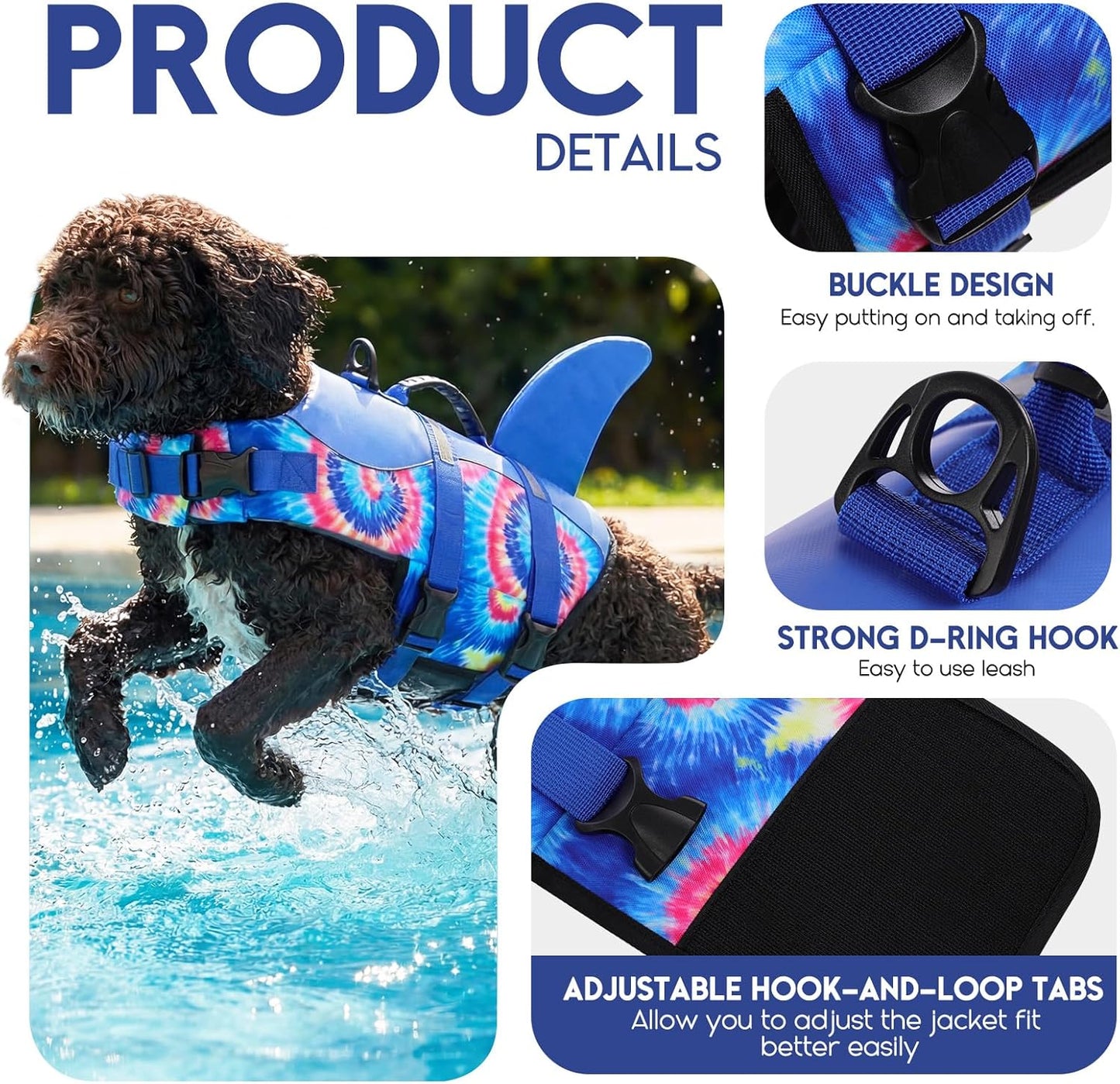 Ultimate Dog Life Jacket - Premium Safety Vest for Swimming and Boating, Stylish Shark Design for All Breeds (Blue Bandhnu, XL)