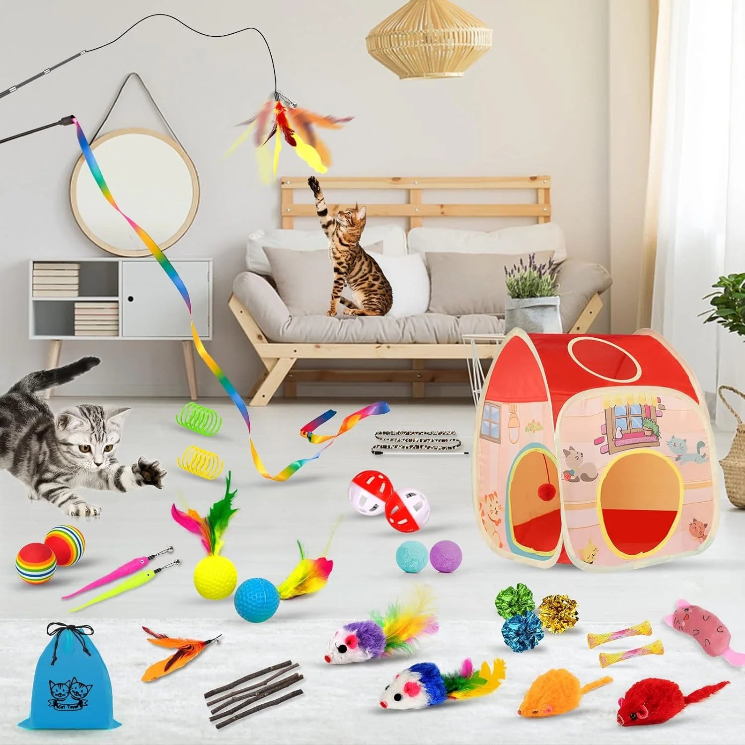 Ultimate 34-Piece Cat Toys Set: Interactive Tunnels, Wands, and Catnip Teasers for Endless Fun!