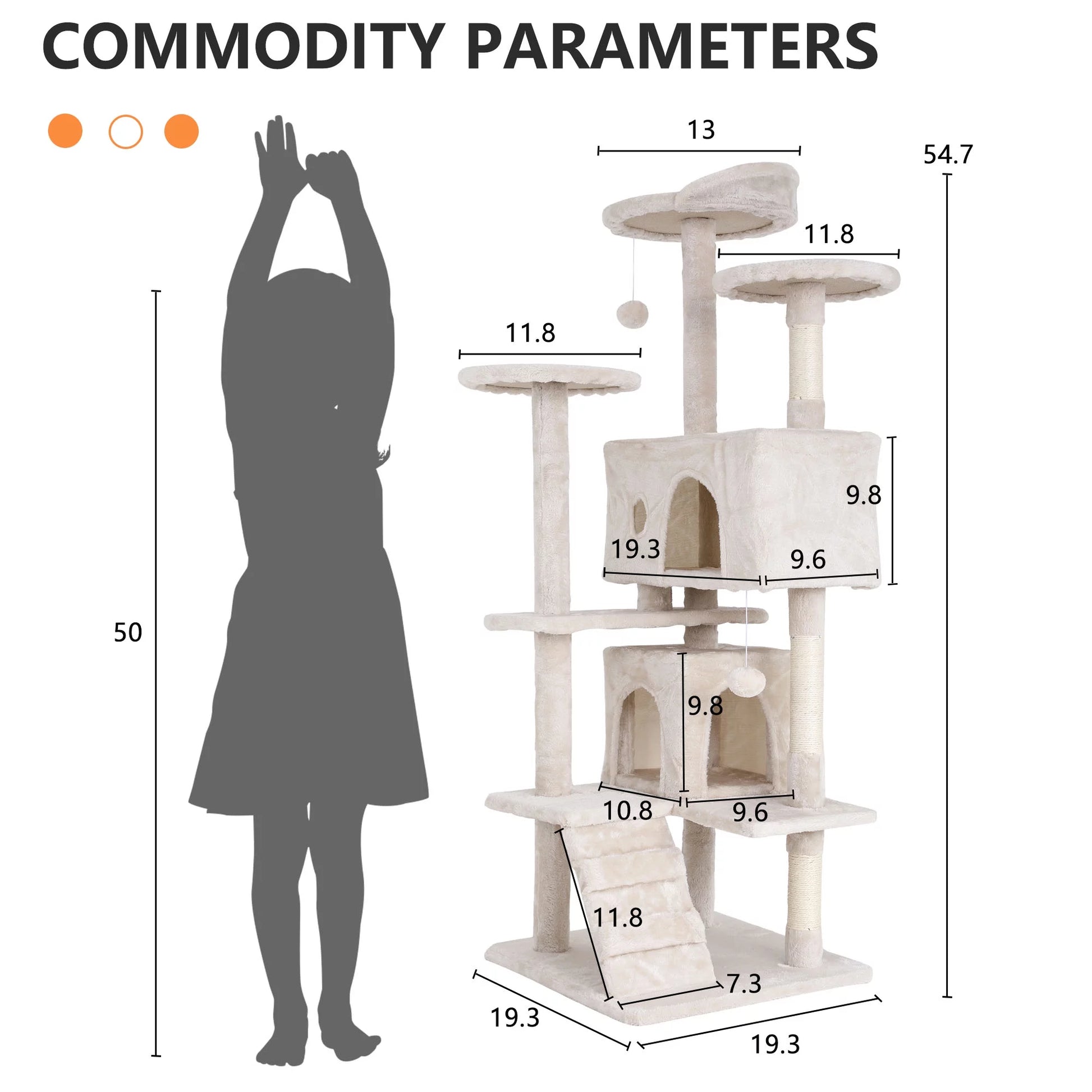 Deluxe 54-Inch Double Condo Cat Tree Tower with Scratching Post & Perch - Cozy Beige Playhouse for Indoor Cats