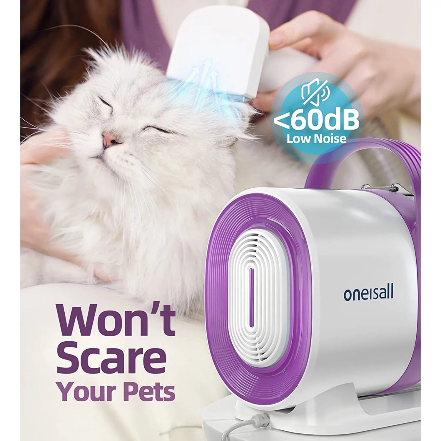 Ultimate 7-in-1 Pet Grooming Vacuum Kit - Low Noise, 1.5L Dust Cup, Professional Tools for Dogs & Cats, Ideal for Shedding & Home Cleaning in Chic Purple