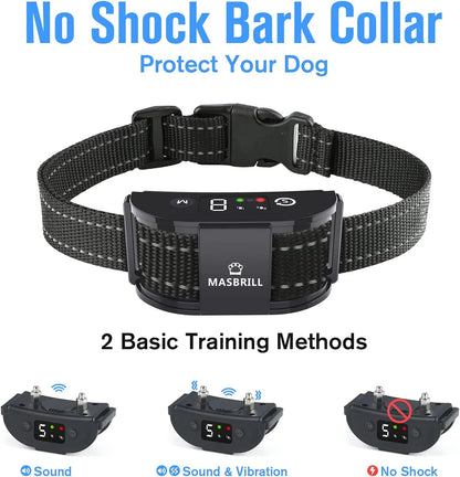 Dog Bark Collar, Rechargeable No Shock anti Bark Collar, Waterproof No Bark Collar for Medium Large Dogs -Black