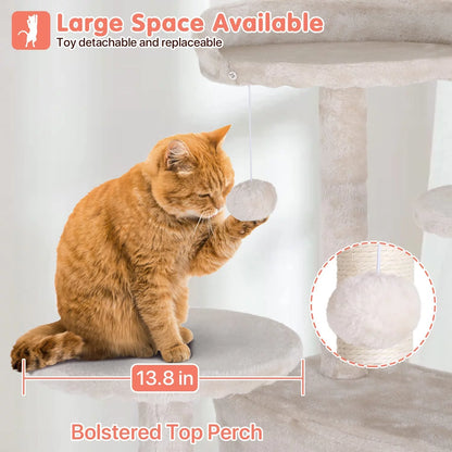 Deluxe 54-Inch Double Condo Cat Tree Tower with Scratching Post & Perch - Cozy Beige Playhouse for Indoor Cats