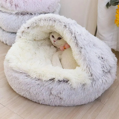 Snuggle Up! 2-in-1 Plush Hooded Pet Bed - Ultra Soft Sleeping Nest for Cats & Small Dogs