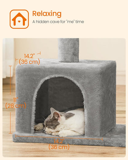 Deluxe 33.1-Inch Cat Tree Tower for Large Cats - Plush Condo with Spacious Perch, Dual Caves & Scratching Post in Light Gray