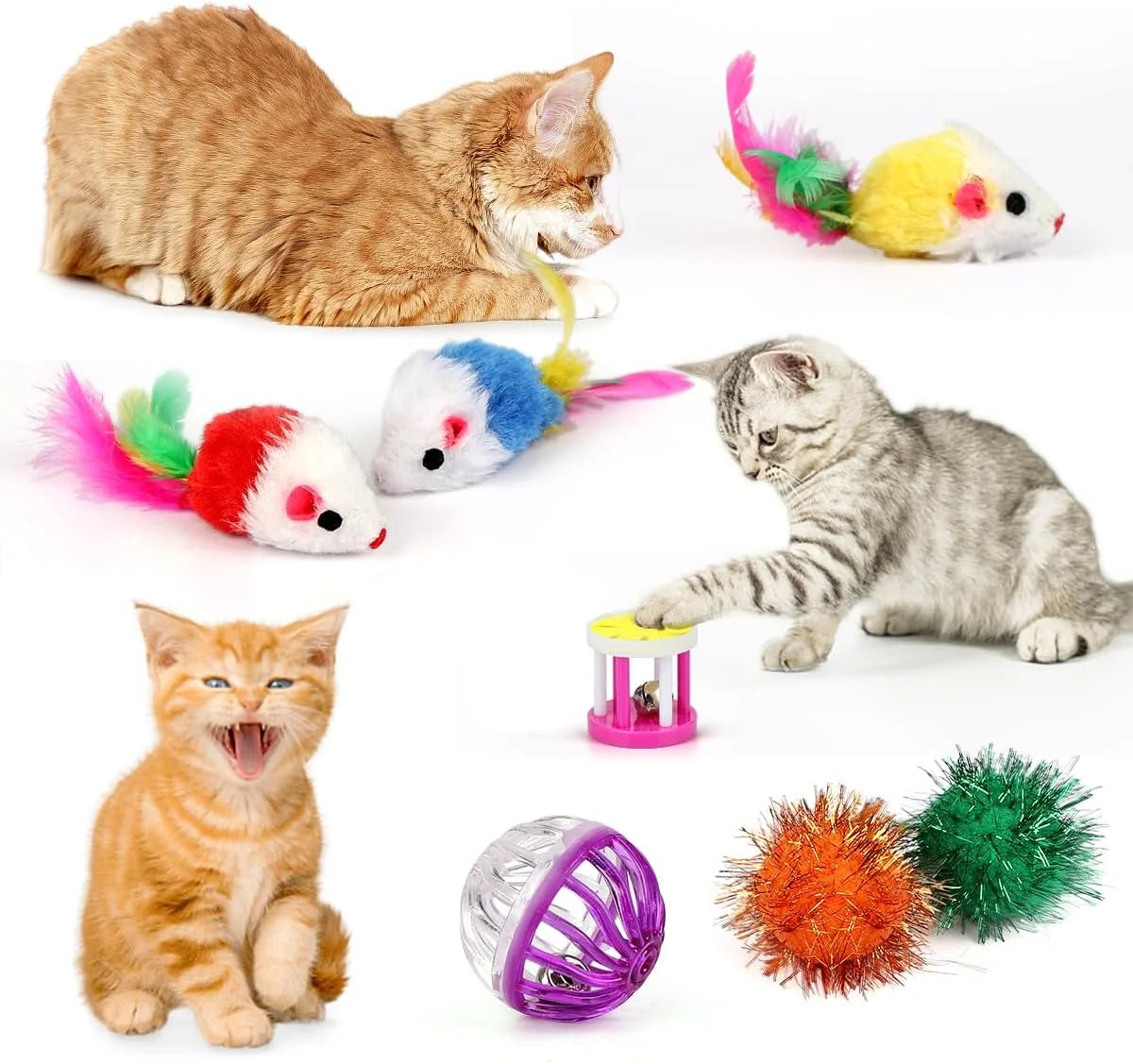 Ultimate 32-Piece Cat Toy Set with Rainbow Tunnel, Feather Teasers, Crinkle Balls & Spring Toys for Endless Fun!