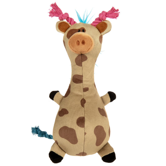 Tough 'N Fun Long Neck Giraffe Plush Squeaky Chew Guard Dog Toy, Tan Small
