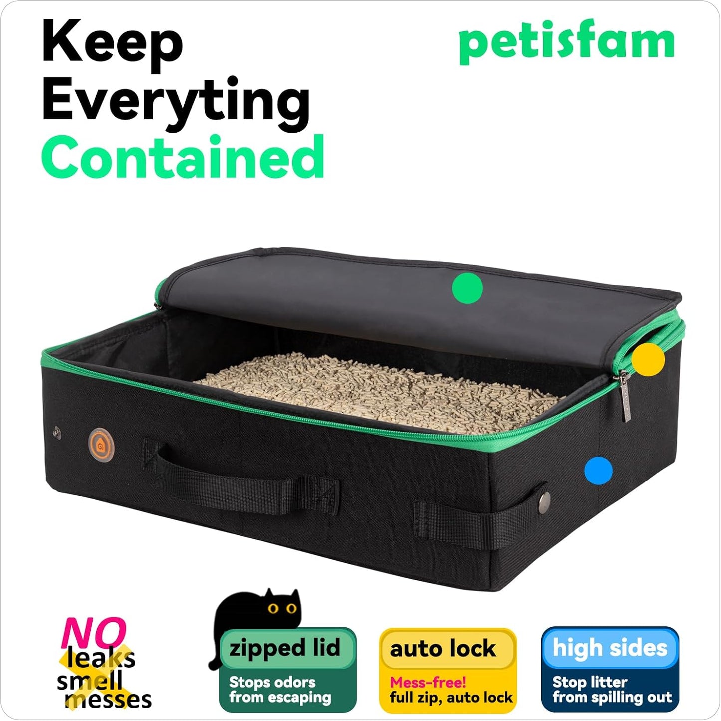 Portable Travel Litter Box for Cats with Lid to Contain Litter and Odor. Easy to Carry, Clean and Store. Easy for Car Travel, Hotle Stays, Flying with Cats