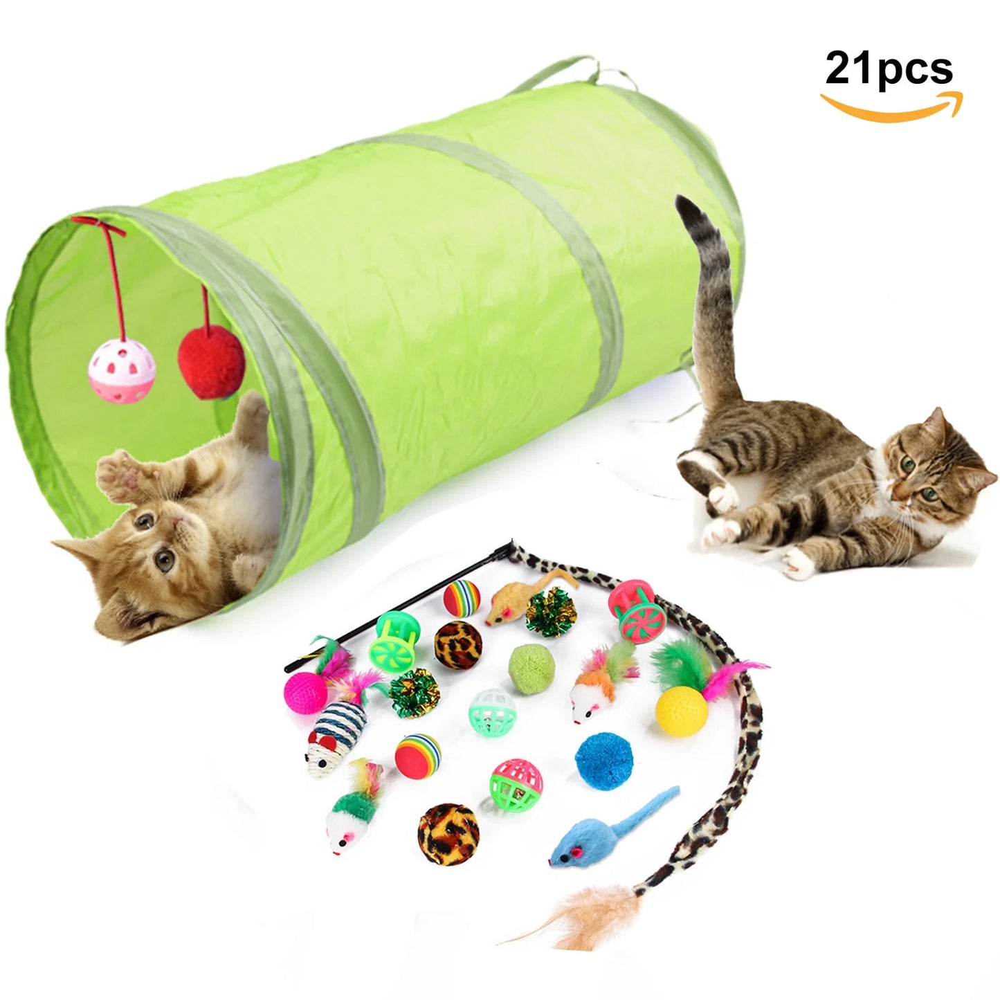 Ultimate 21-Piece Cat Toy Set - Interactive Tunnel, Fluffy Mice, and Crinkle Balls for Endless Fun!