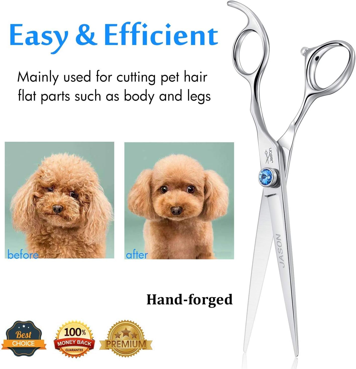 7-Inch Ergonomic Dog Grooming Scissors - Premium Pet Grooming Shears with Offset Handle and Jewelled Screw, Ideal for Cats and Dogs, Comfortable and Sharp, Perfect Holiday Gift