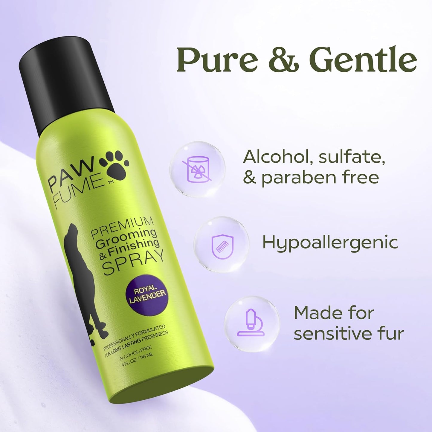 PAWFUME Royal Lavender Dog Detangler Grooming Spray, 1-Pack – Hypoallergenic, Alcohol-Free Formula for Moisturizing and Detangling – Salon-Quality Coat Care for Dogs