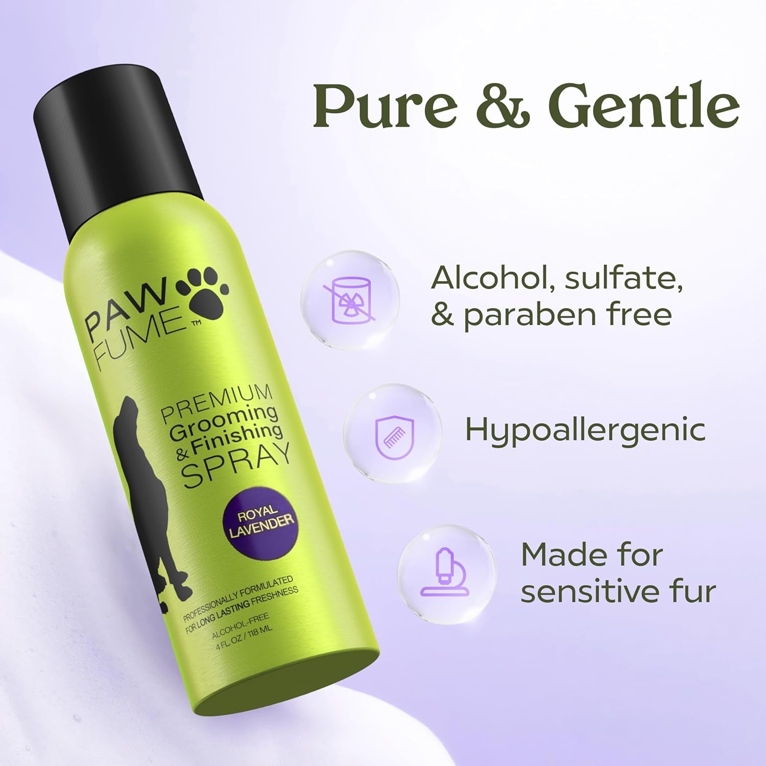 PAWFUME Royal Lavender Dog Detangler Grooming Spray, 1-Pack – Hypoallergenic, Alcohol-Free Formula for Moisturizing and Detangling – Salon-Quality Coat Care for Dogs