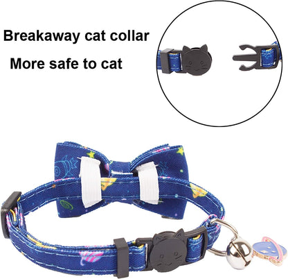 Stylish Breakaway Cat Collar Set with Removable Dinosaur Bow Tie and Bell - Perfect for Kittens and Cats (Adjustable 7.5" - 10.5")