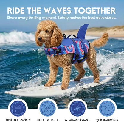 Ultimate Dog Life Jacket - Premium Safety Vest for Swimming and Boating, Stylish Shark Design for All Breeds (Blue Bandhnu, XL)