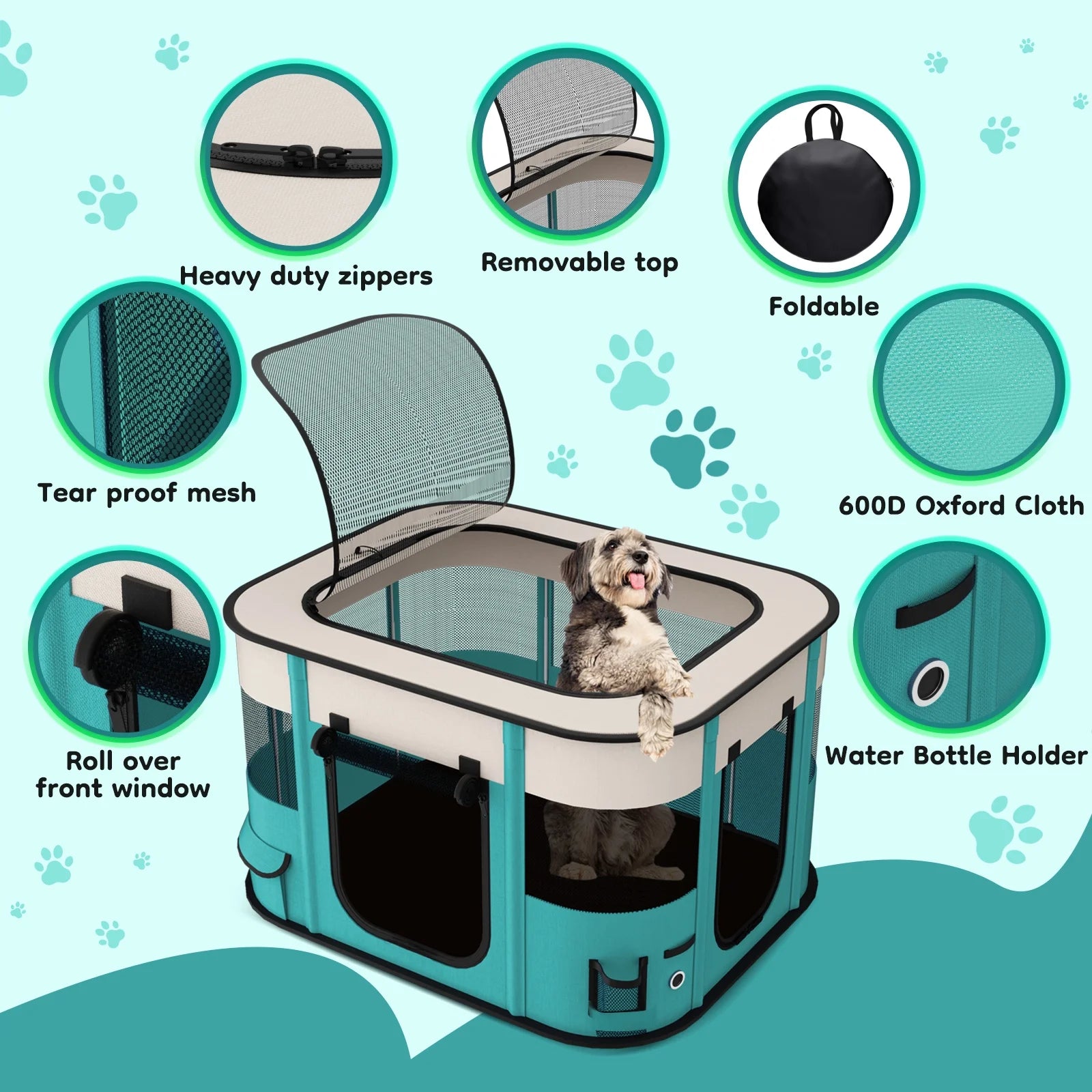 Portable Foldable Pet Playpen - Versatile Indoor/Outdoor Exercise Kennel with Removable Shade Cover for Dogs and Cats (Medium)