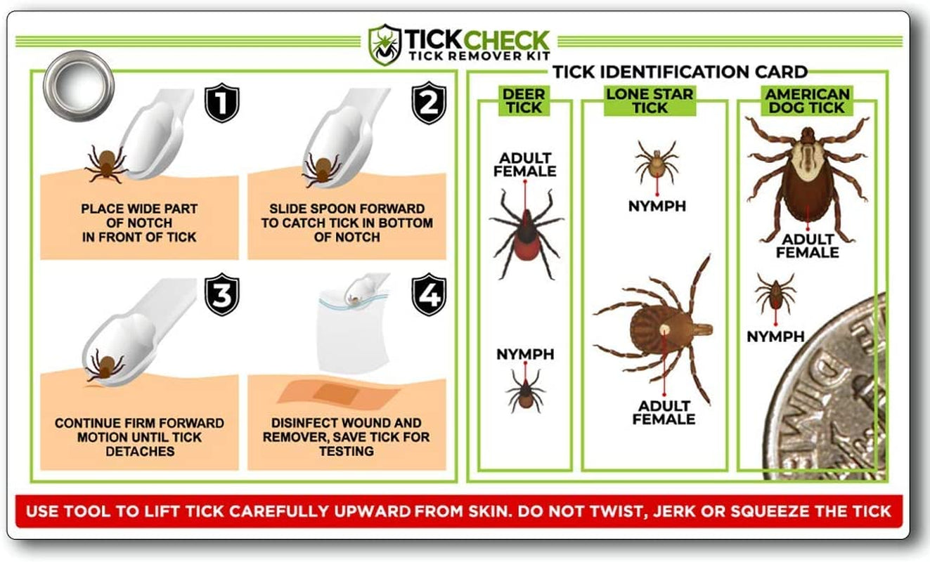 Tick Remover Spoon - 3 Pack of Lightweight Tick Remover Tools with Free Tick ID Card & Carabiner (1 Set, 3 Spoons)