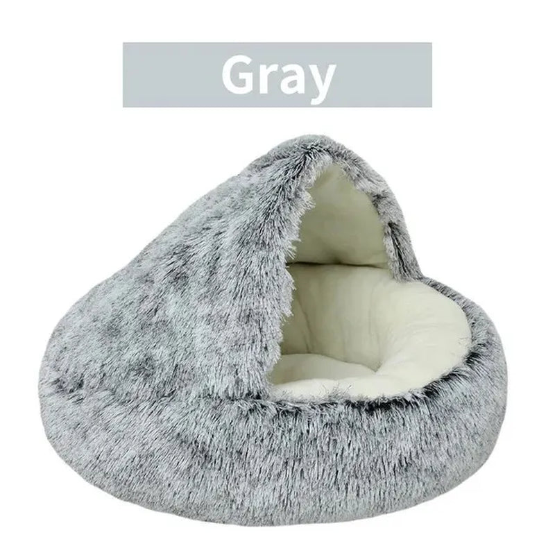 Snuggle Up! 2-in-1 Plush Hooded Pet Bed - Ultra Soft Sleeping Nest for Cats & Small Dogs